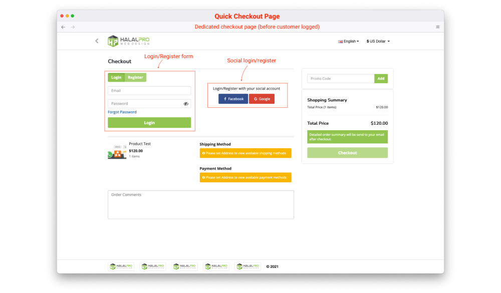Bariklabs Quick Checkout with Social Login Register OpenCart screenshot 1