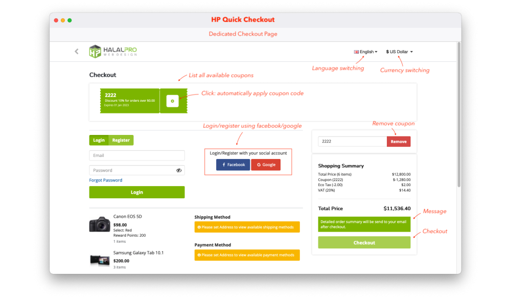 Bariklabs Quick Checkout with Social Login Register OpenCart screenshot 5