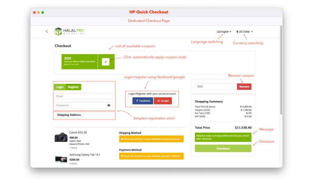 Bariklabs Quick Checkout with Social Login Register OpenCart screenshot 4