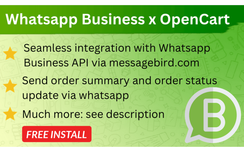 Whatsapp Order Notification via Messagebird.com for OpenCart