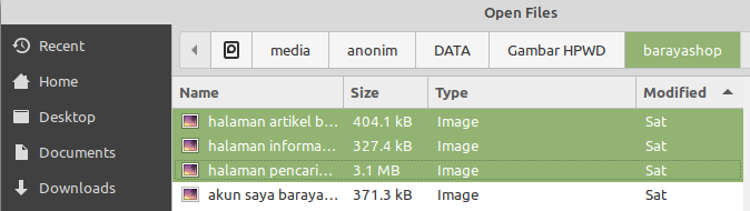 pilih file upload media manager