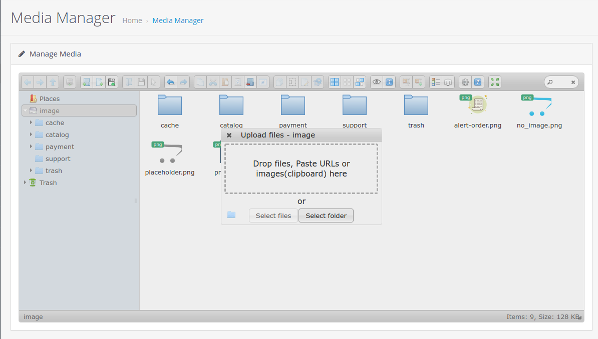 select files media manager
