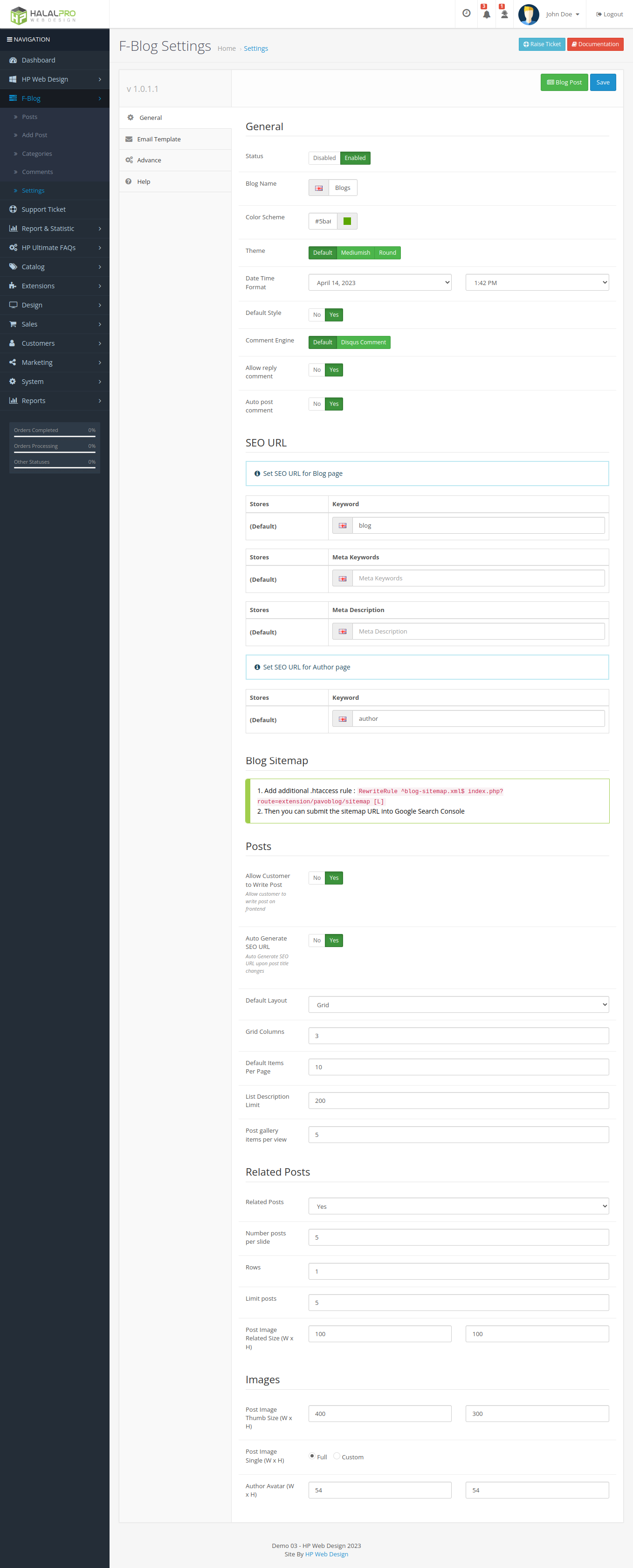 general blog setting opencart