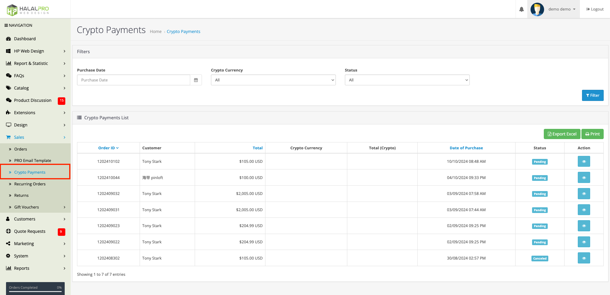 crypto payment management opencart